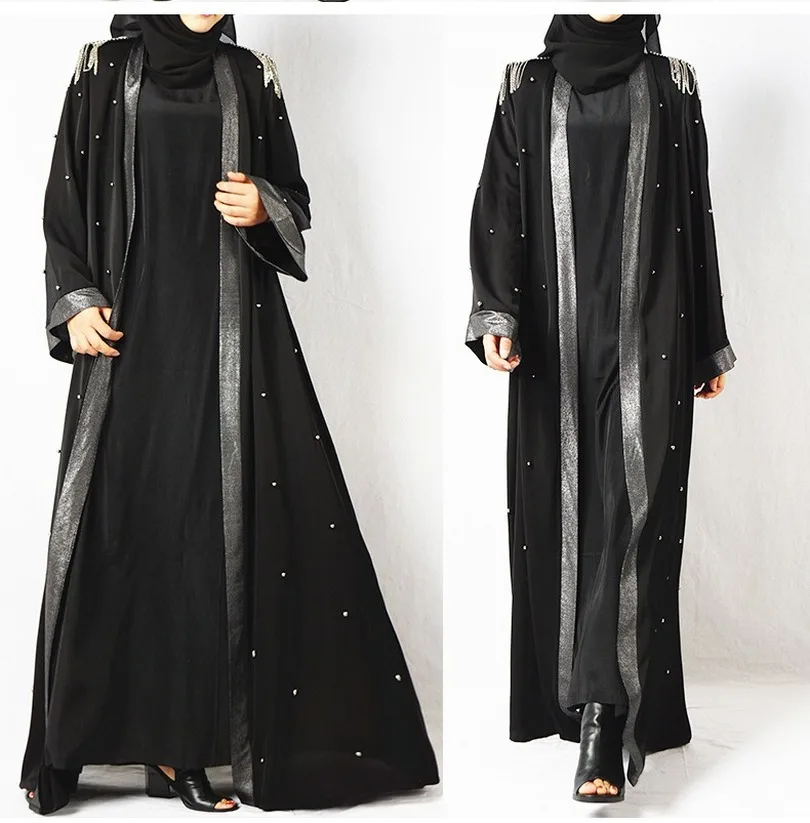 Черное мусульманское кимоно абайя с бриллиантами кардиган халат Juba Ближний