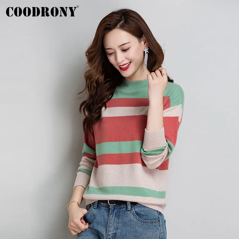 

Джемпер женский из мериносовой шерсти, в полоску, на осень/зиму, W1174, 2020