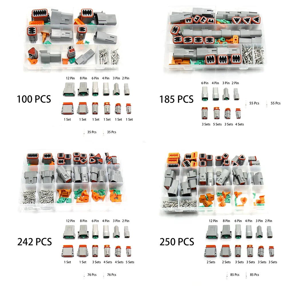 Набор соединителей для обжима проводов водонепроницаемые 250 шт. 2/3/4/6/8/12 контактов