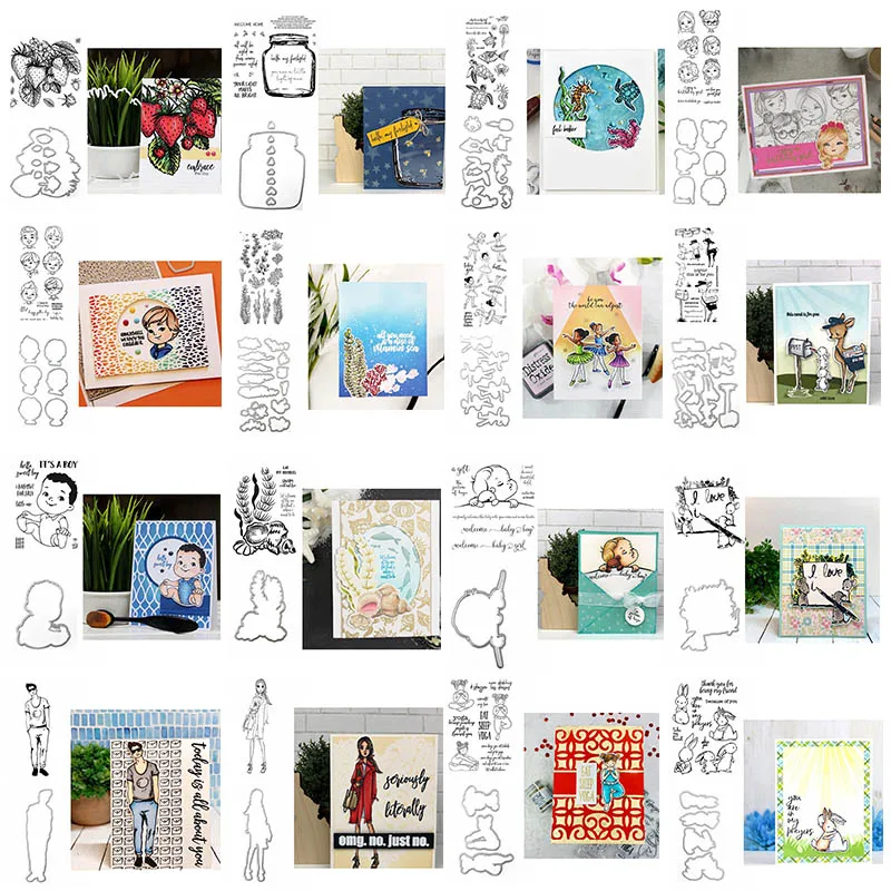 

Strawberry Ballet Girls Rabbits Baby Boy Cutting Dies Matching Clear Stamp DIY Card Making Scrapbooking Stencil New 2020
