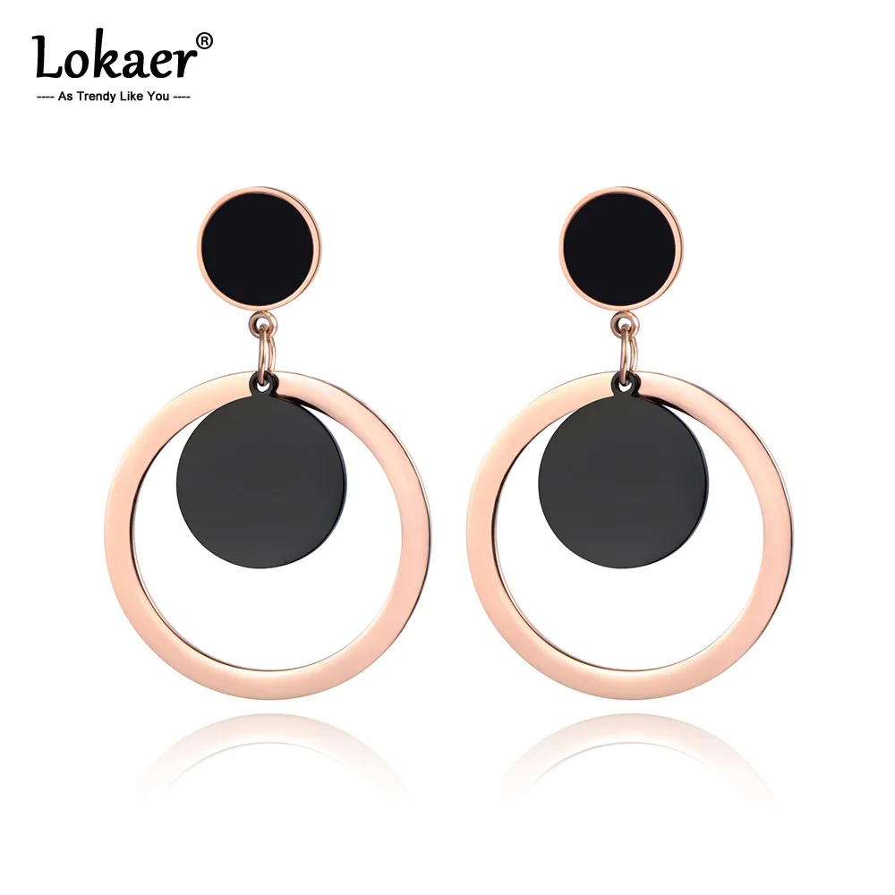 Lokaer Классические черные круглые акриловые серьги гвоздики для женщин и девочек