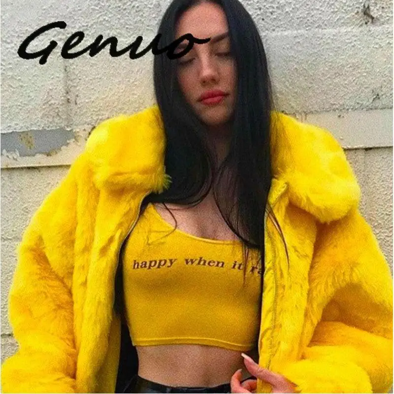 Женское зимнее теплое пальто из искусственного меха винтажная желтая Меховая