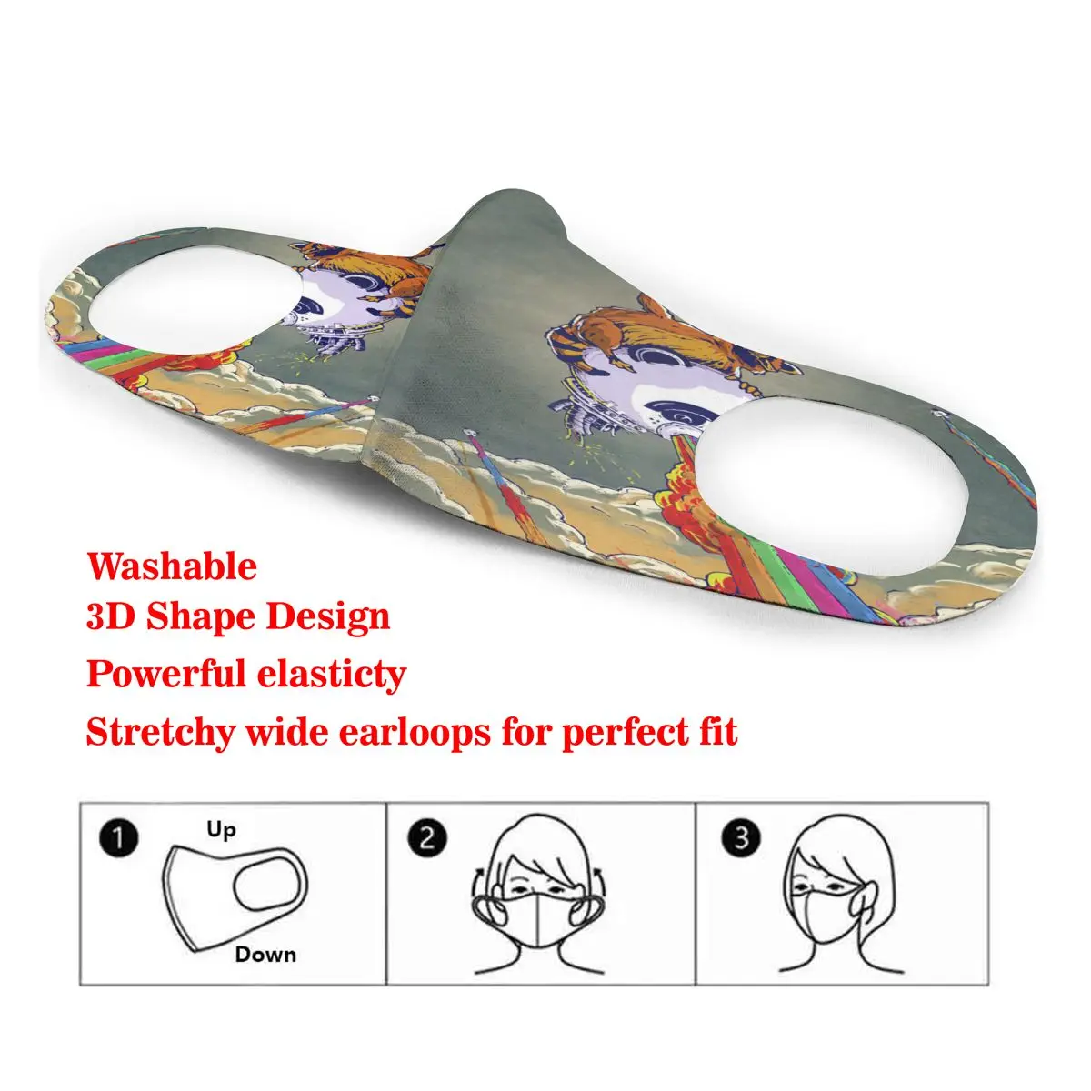 

Panda Throwing Up Rainbow Print Dust Mask Mouth-Muffle Washable Fabric Adult Protective Face Windproof