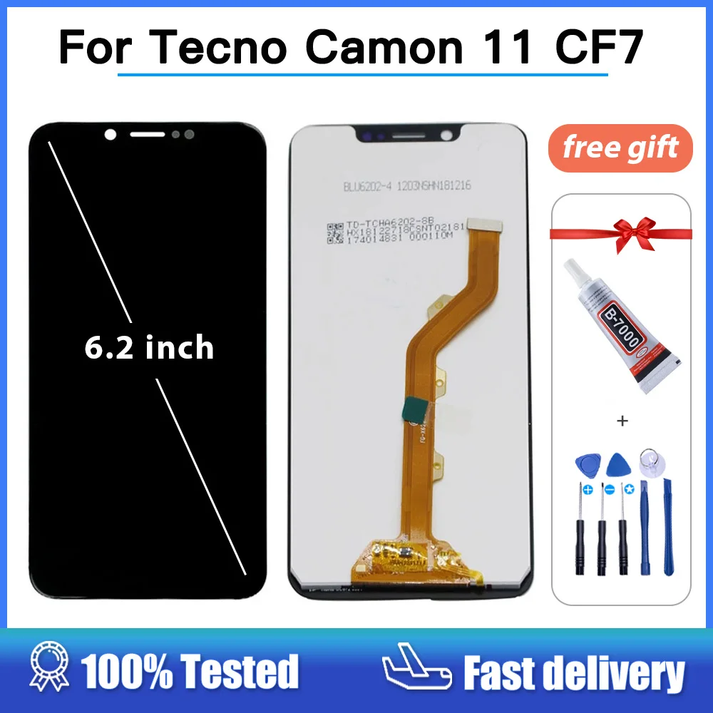 ЖК-экран для Tecno Camon 11 CF7, ЖК-дисплей с сенсорным дигитайзером в сборе для Tecno Camon 11 CF7, полный ЖК-экран 6,2 дюйма, ЖК-инструменты