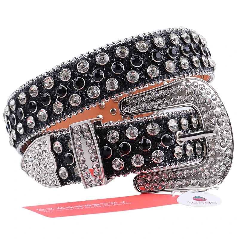 

Black Punk Waist Belt Leather Strap Men Belts For Women Luxury Designer Brand Removable Buckle Diamond Studded Ceinture Homme