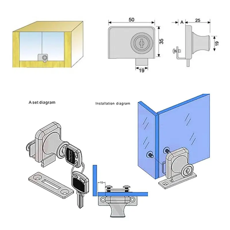 Замок с двойной защелкой для стеклянной двери витрины 5-12 мм | Обустройство дома