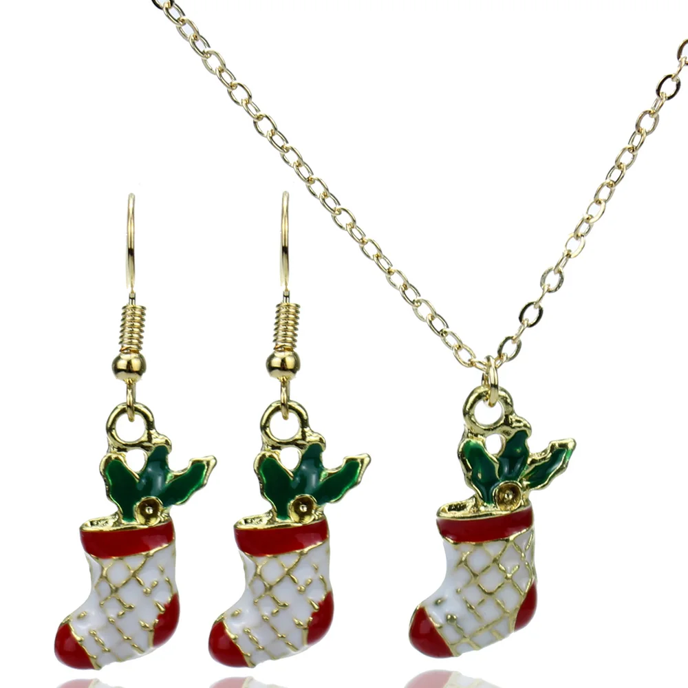 Europe and the United States fashion Christmas series jewelry drops oil socks simple wild earrings necklace set women | Украшения и