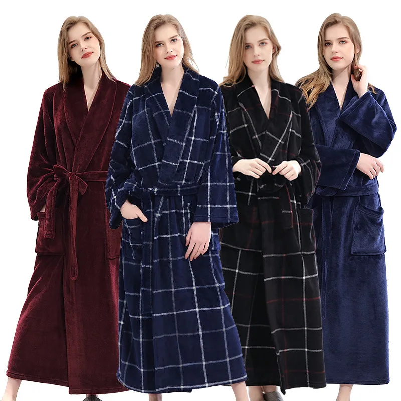 Ladies'ночные халаты фланелевые женские халаты проверенные печатные ночные рубашки с зимними лацканами и галстуками Большие размеры L до XXXL