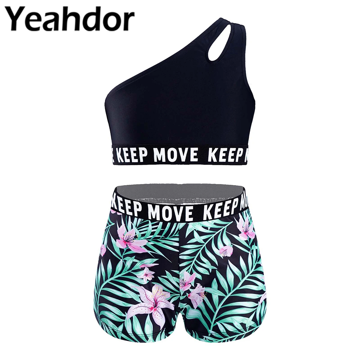 

Детский танцевальный спортивный костюм для девочек, спортивная одежда, укороченный спортивный жилет с косым плечом и шорты для бега, тренажерного зала, йоги, танцев, тренировок