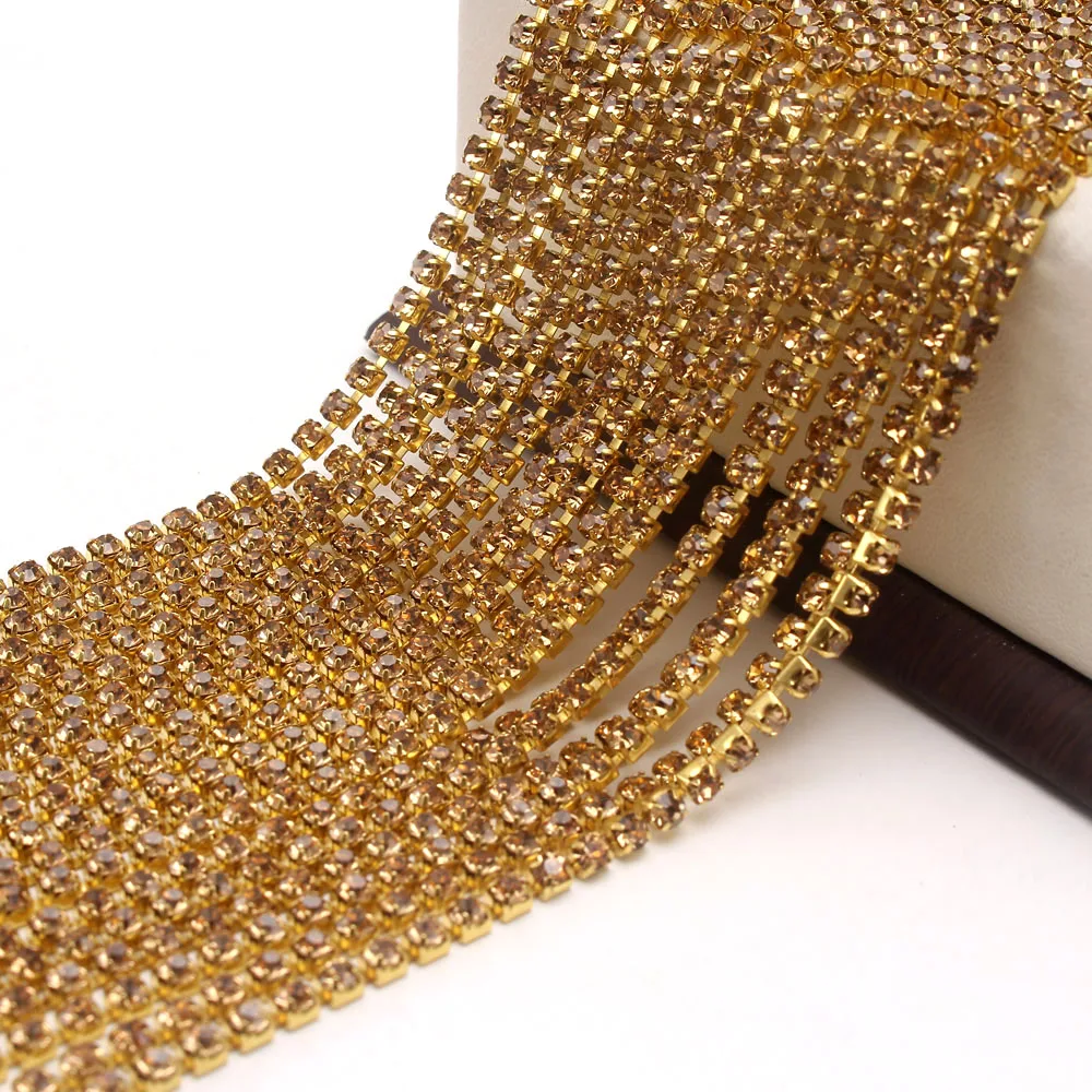 10Yard Topaz Yellow Claw Crystal Rhinestones Chain Gradient DIY Dense Gold Base Rhineston For Garment&ampBag Art Decoration | Дом и сад