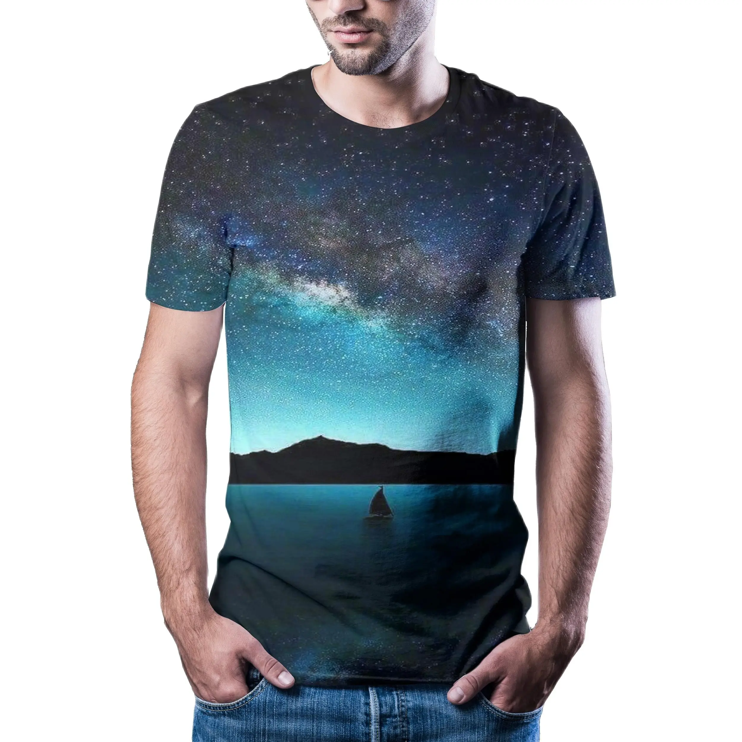 

New T-shirt men high-quality men's T-shirt short-sleeved landscape 3D printed men's T-shirt fashion handsome T-shirt