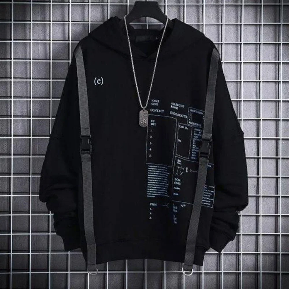 

Худи мужское в стиле Харадзюку, модная уличная одежда в готическом стиле, забавная Толстовка с длинным рукавом, Свободный Топ в японском сти...