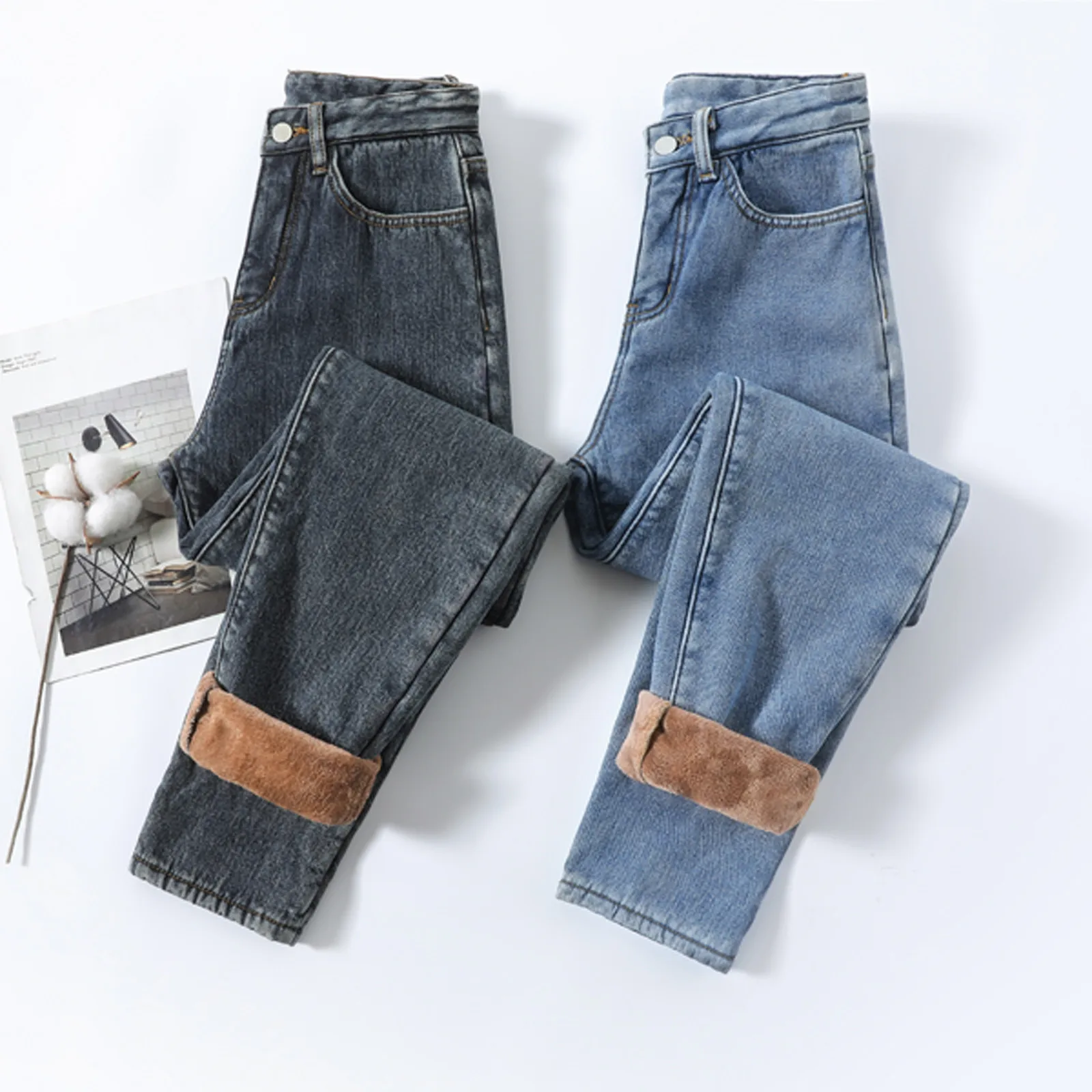 Плюшевые теплые джинсы новинка 2021 утолщенные эластичные свободные брюки Harlan с