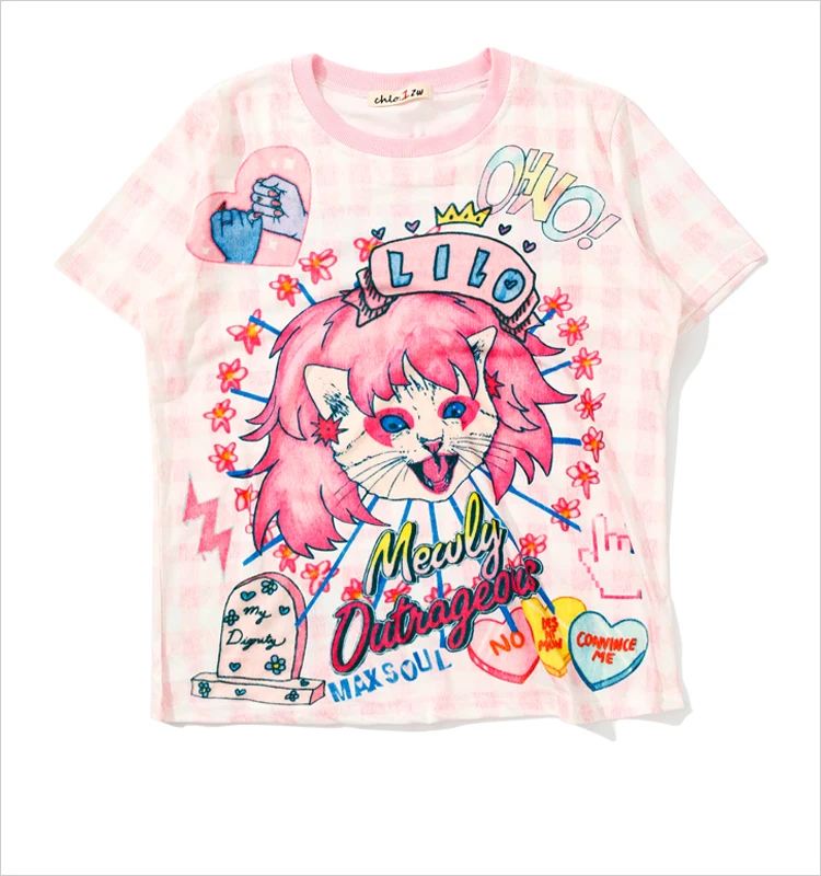 

Summer Women Harajuku T-Shirts Japan Street Wear Vintage Cute Cat Cartoon Tees Girls Kawaii Short Sleeve Shirt Female Loose Tops