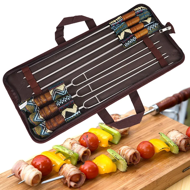 

Outdoor BBQ Needle Barbecue Skewer Barbecue Sign Portable Stainless Steel U-shaped Wooden Handle Picnic 7-piece Set