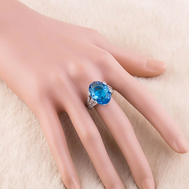

BIJOX STORY 925 Silver Ring with Oval Shape Sapphire Zircon Gemstones Fashion Jewellery Rings for Women Wedding Party Wholesale