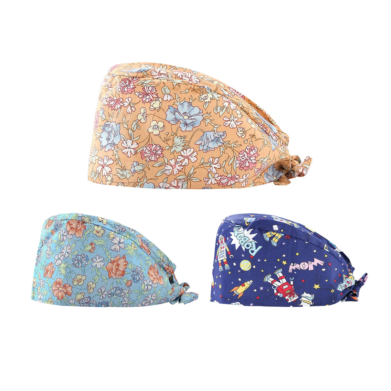 Шапка с мультяшным принтом унисекс тюрбан шапка пуговицами и завязкой сзади