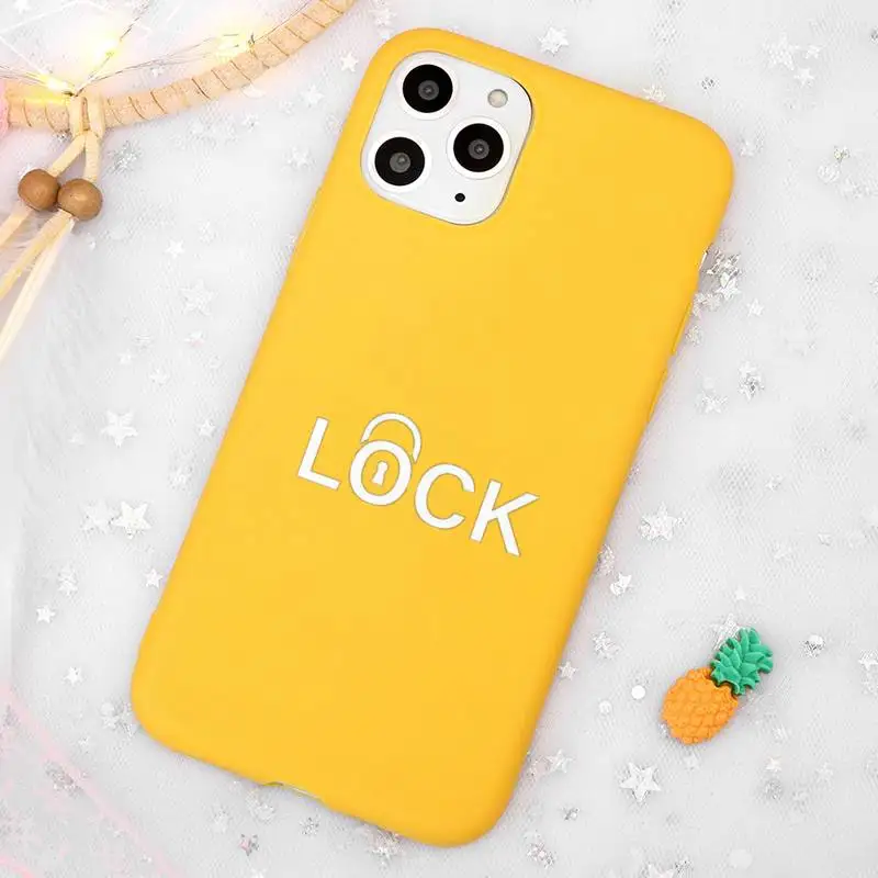 

ins black series locked Phone Case Candy Color Yellow for iPhone 11 12 pro XS MAX 8 7 6 6S Plus X 5S SE 2020 XR