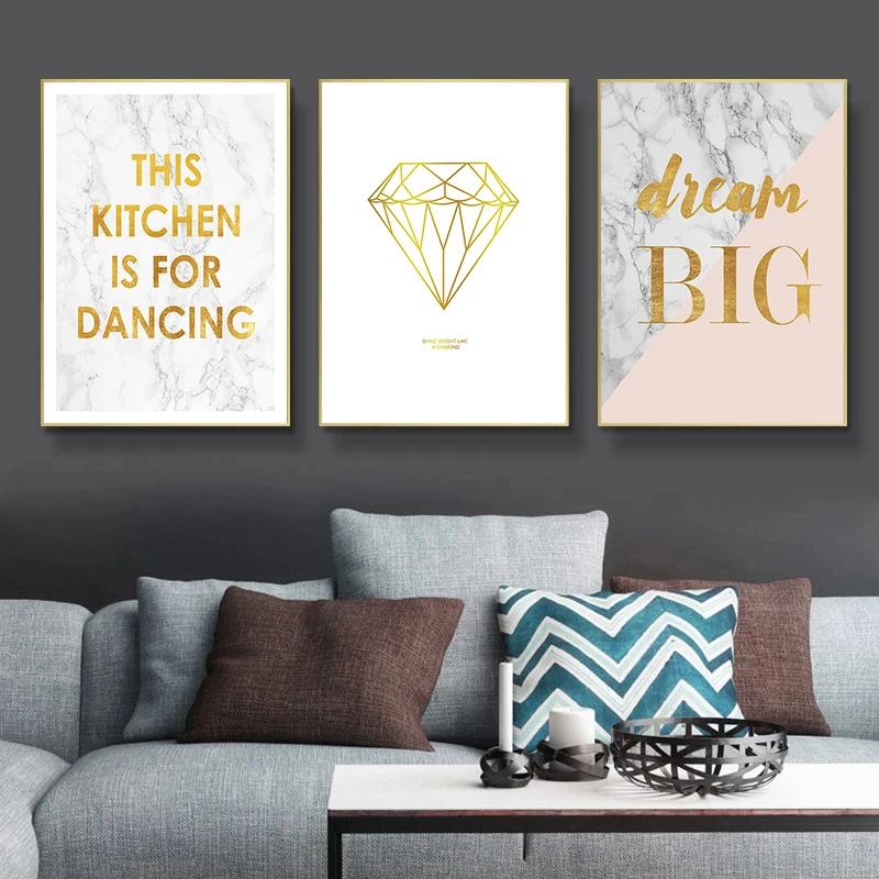

Nordic Minimalist Wall Art Pictures Marbling and Golden Letters Print Canvas Painting Living Room Wall Decor Posters and Prints