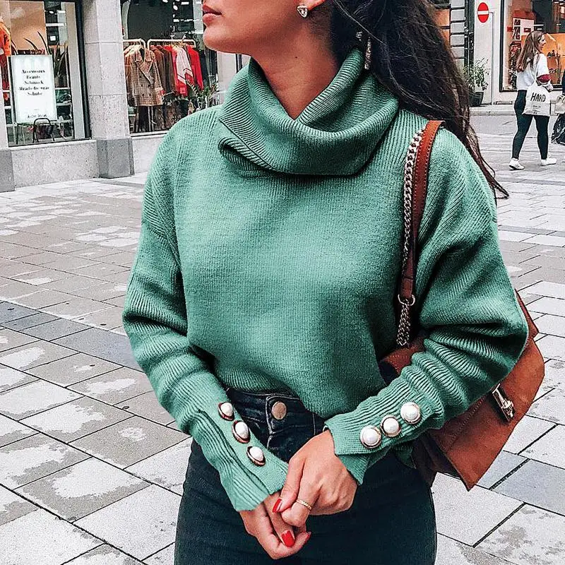 Mossha Повседневный свитер с высоким воротом для женщин Осень-зима плюс размер