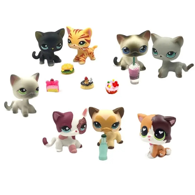 

LPS CAT Littlest pet shop bobble head toys standing short hair cat black pink collie dachshund great dane dog with accessories