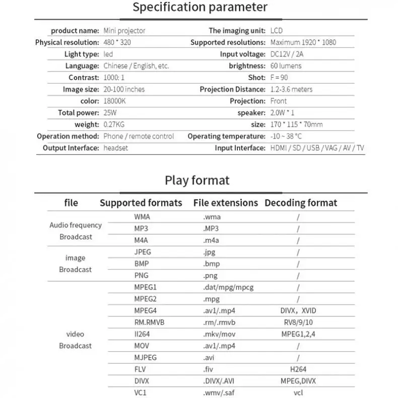 Универсальный портативный мини светодиодный проектор 200 лм домашний со