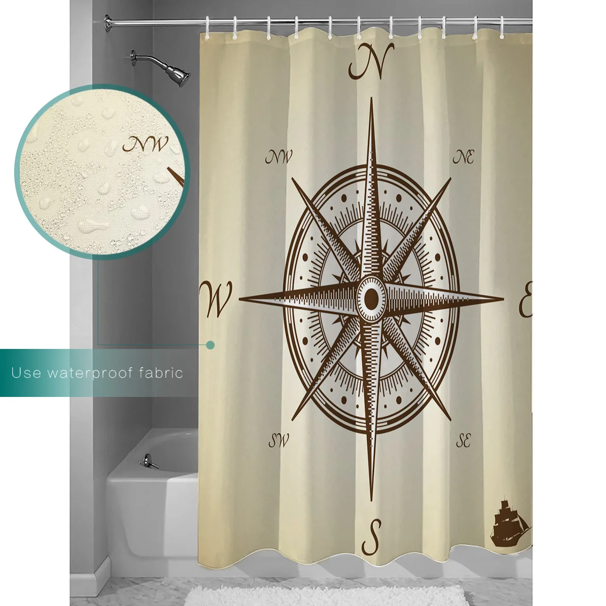 Желтый компас Ретро стиль водонепроницаемая занавеска для душа украшение дома