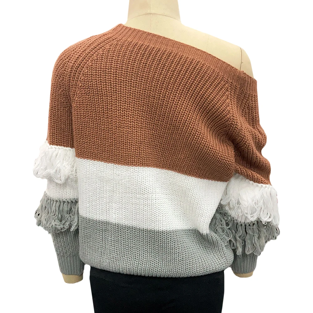 Модный женский свитер с кисточками лоскутный Теплый Женский пуловер круглым