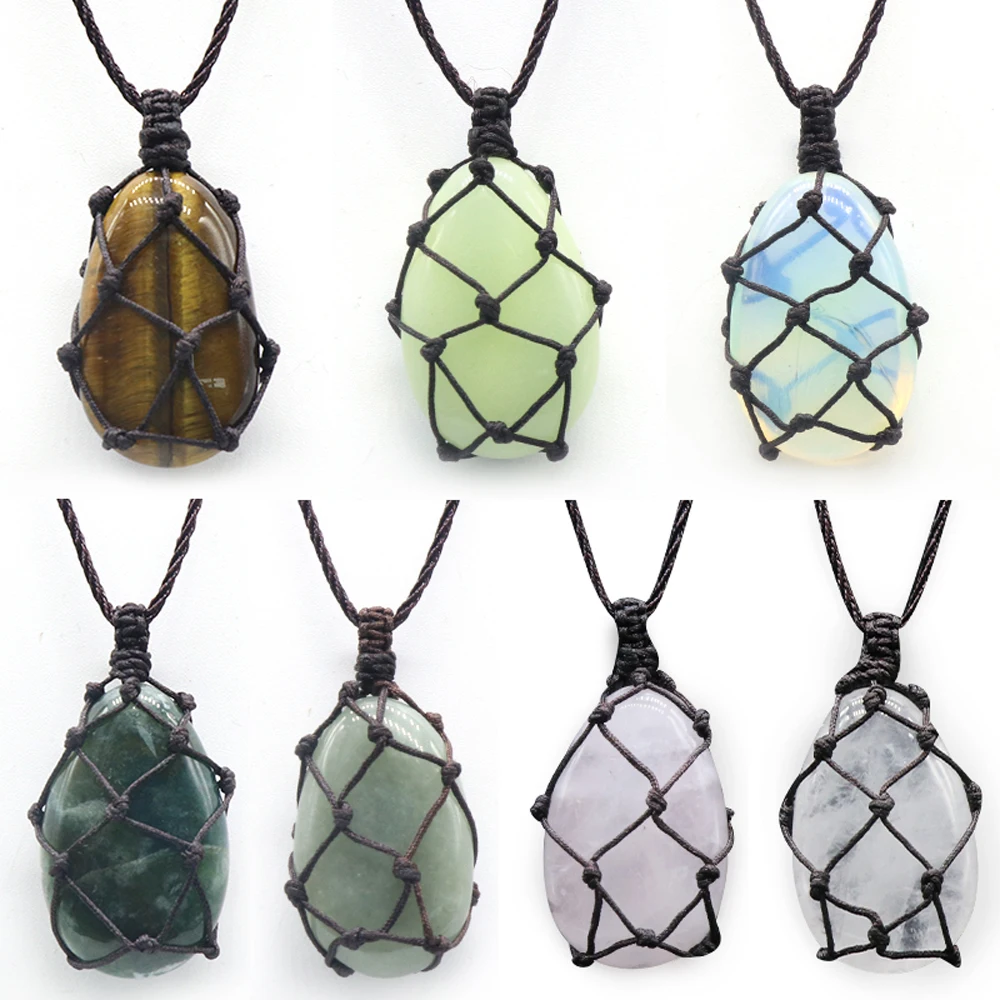 

39cm Natural Agates Tiger Eye Stone Rose Quartzs Green Aventurine Stone Necklace Pendant Women Jewelry Gift Size 25x38mm