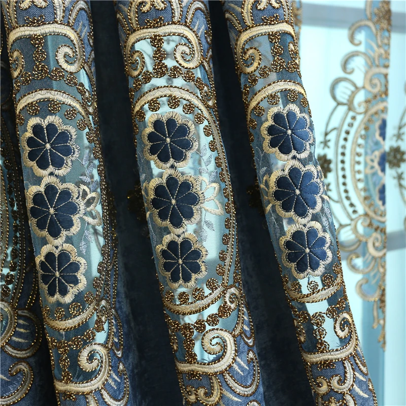 Роскошные синие шторы для гостиной высококачественные с вышивкой спальни