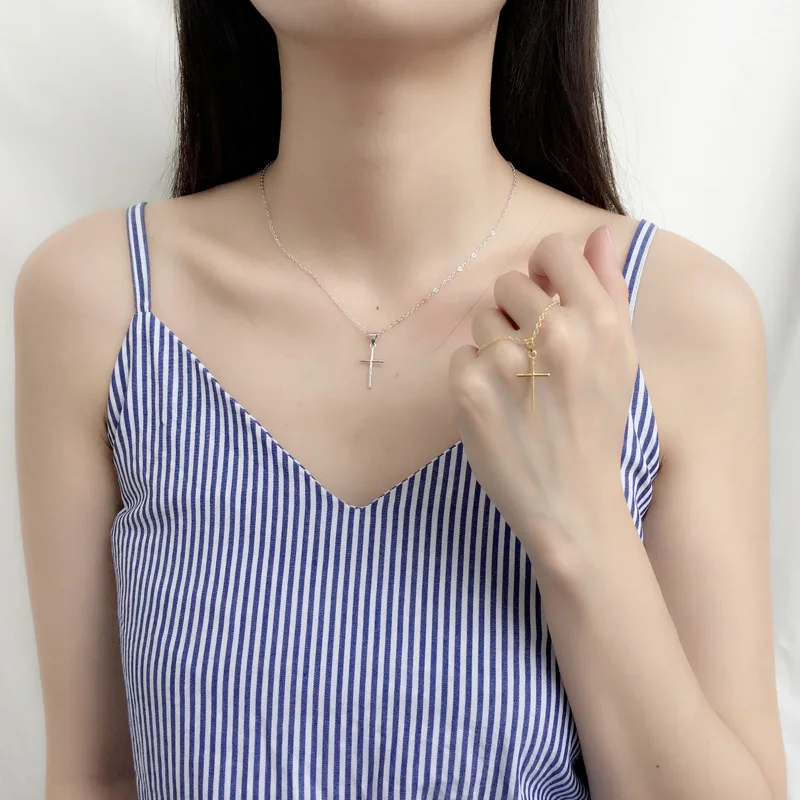 

Fashion Choker Necklaces for Women 925 Silver Big Cross Charm Pendants Necklace Statement Jewelry dz785