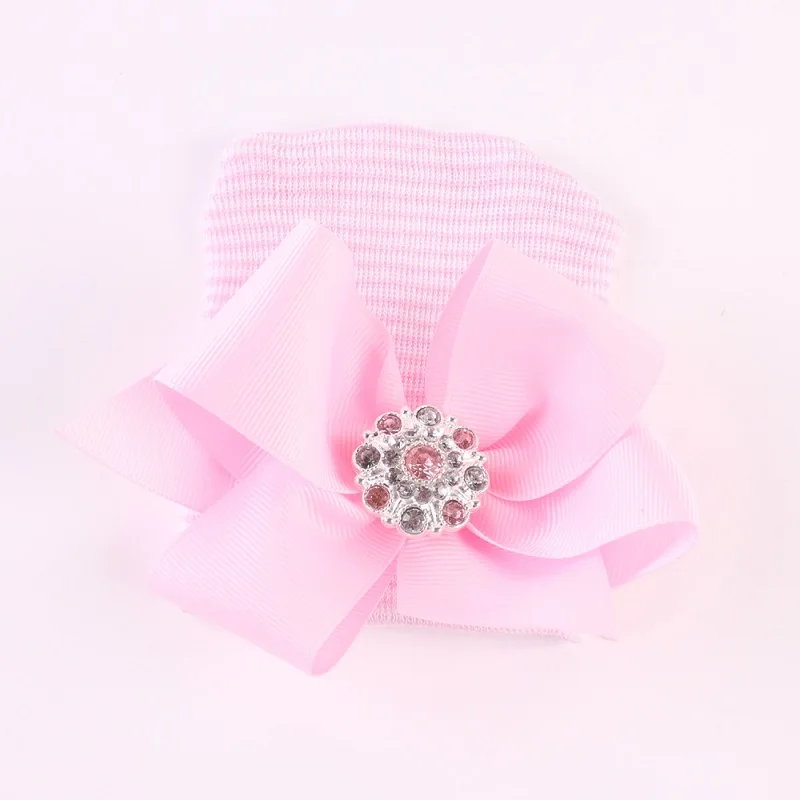 Шапка для новорожденных новый цвет с бантом женская детская трикотажная шапка