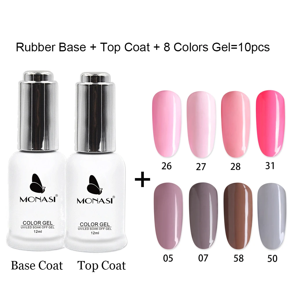 

MONASI Rubber Base Coat,No Wipe Top Coat,Soak Off UV LED Base and Top Gel Polish 12ml Free Shipping