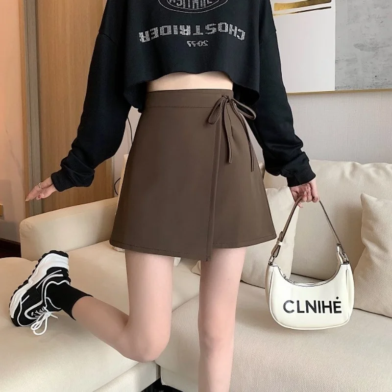 Юбка-трапеция женская с завышенной талией универсальная модная бандажная юбка