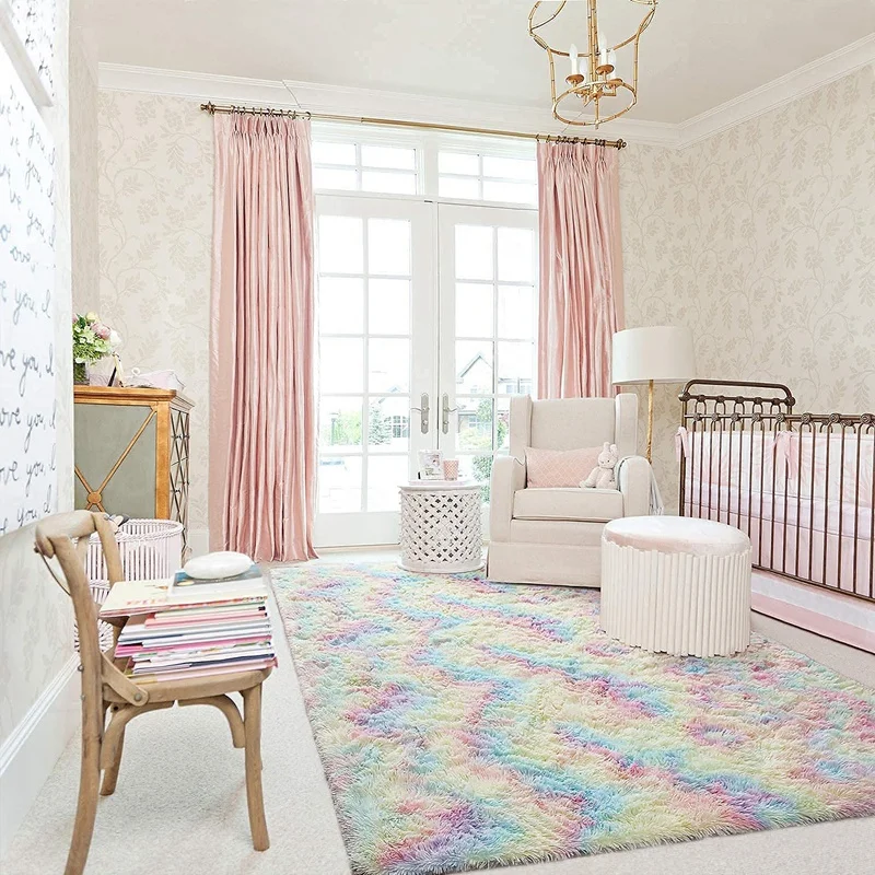

Супермягкий нескользящий коврик, Радужный ворсистый коврик, современные ковры для гостиной, спальни, детской комнаты 90x160 см