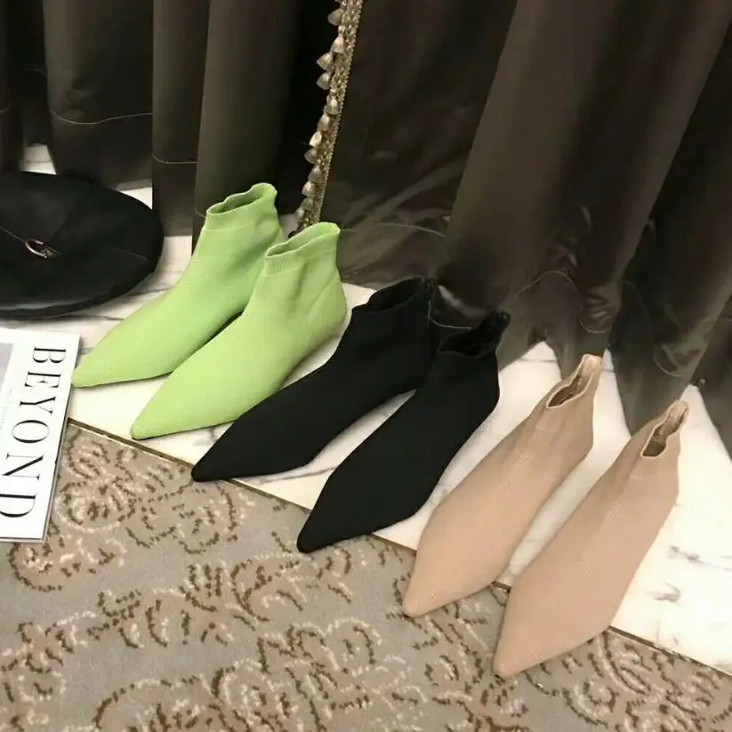 Свежий зеленый цвет вязаные ботильоны женские роскошные дизайнерские Ботинки на
