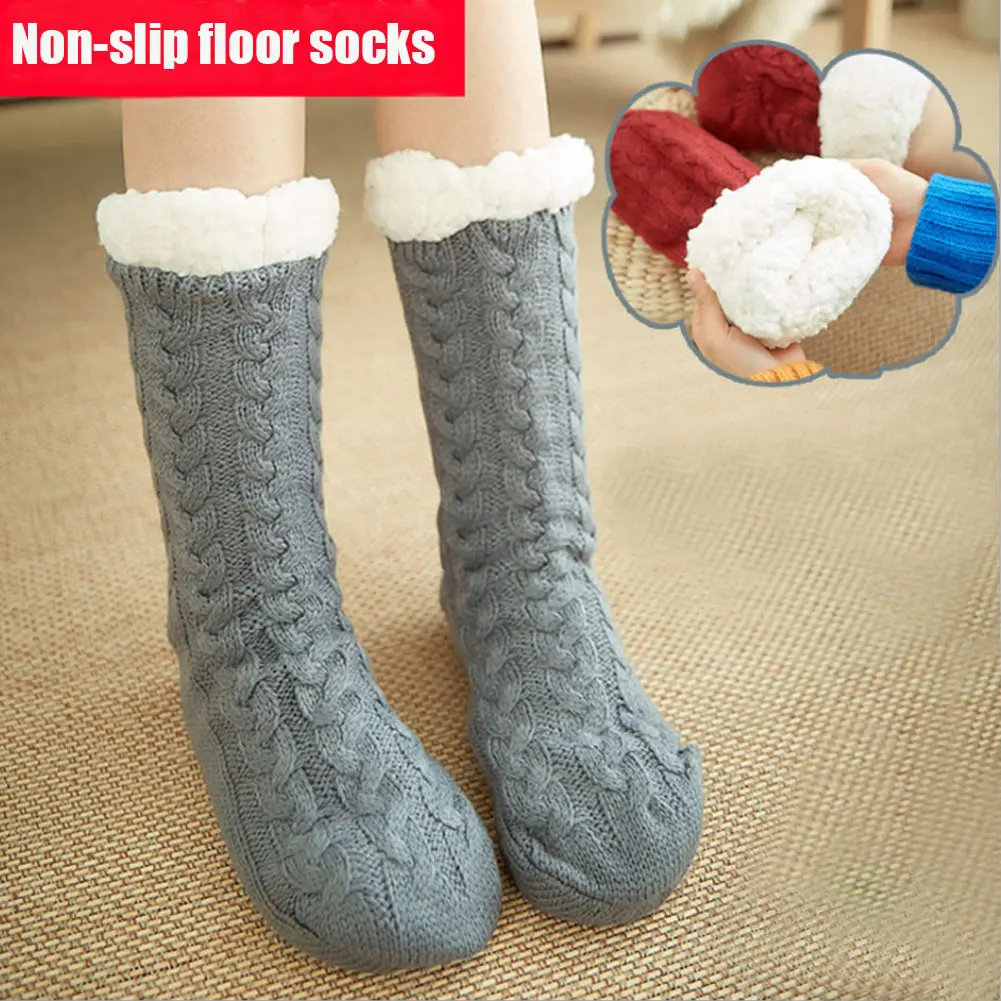 Мягкие толстые теплые носки тапочки со снежинками зимние вязаные флисовые Носки
