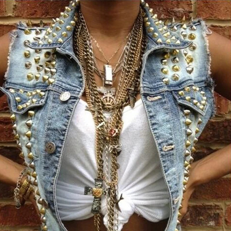 Джинсовая куртка в стиле Харадзюку женская модная мотоциклетная без рукавов на