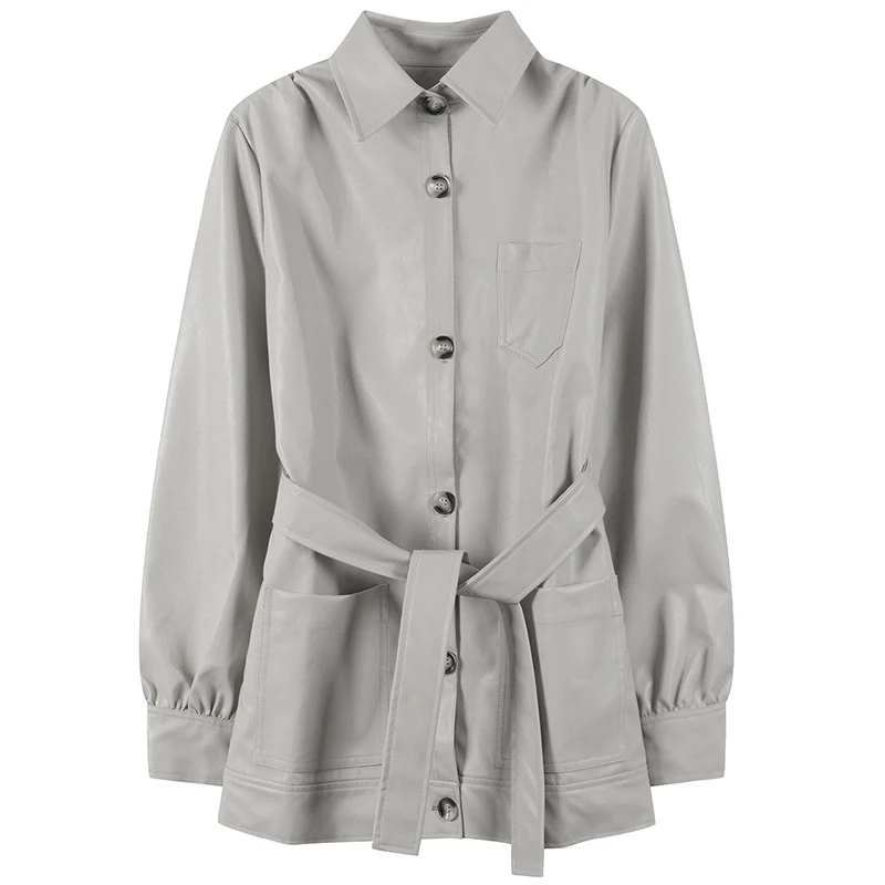 Повседневное женское длинное кожаное пальто повседневная женская кожаная