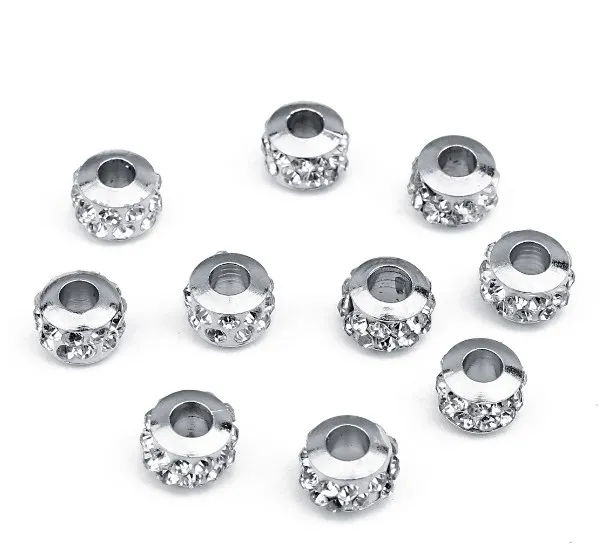 20 шт./лот белые черные большие отверстия Новые Микро Паве Диско Шар Кристалл Хрустальная бусина для ожерелья браслета df3a на.