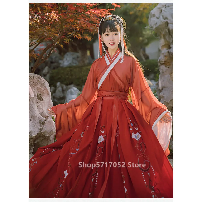 Ancient Costume Women Vintage Embroidery Jin Dynasty Fairy Hanfu Chinese Folk Dance Dress Elegant Princess Festival Outsuits |