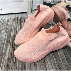 Women Sneakers Slip on Knitted Solid Ladies Vulcanized Shoes Fashion Leisure Mesh Breathable Non-slip Female Footwear Large Size
