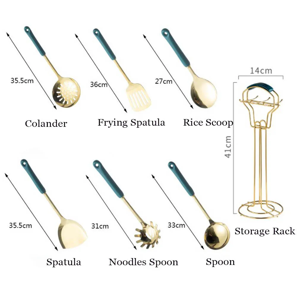 

7Pcs Cookware Kitchenware Set Nordic Style Stainless Steel Kitchen Tools Accessories Luxury Cooking Utensils Special Tool Spoon