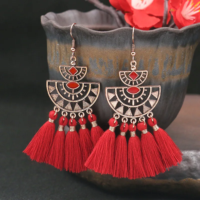 Богемные модные ювелирные изделия висячие серьги с кисточкой красные длинные |