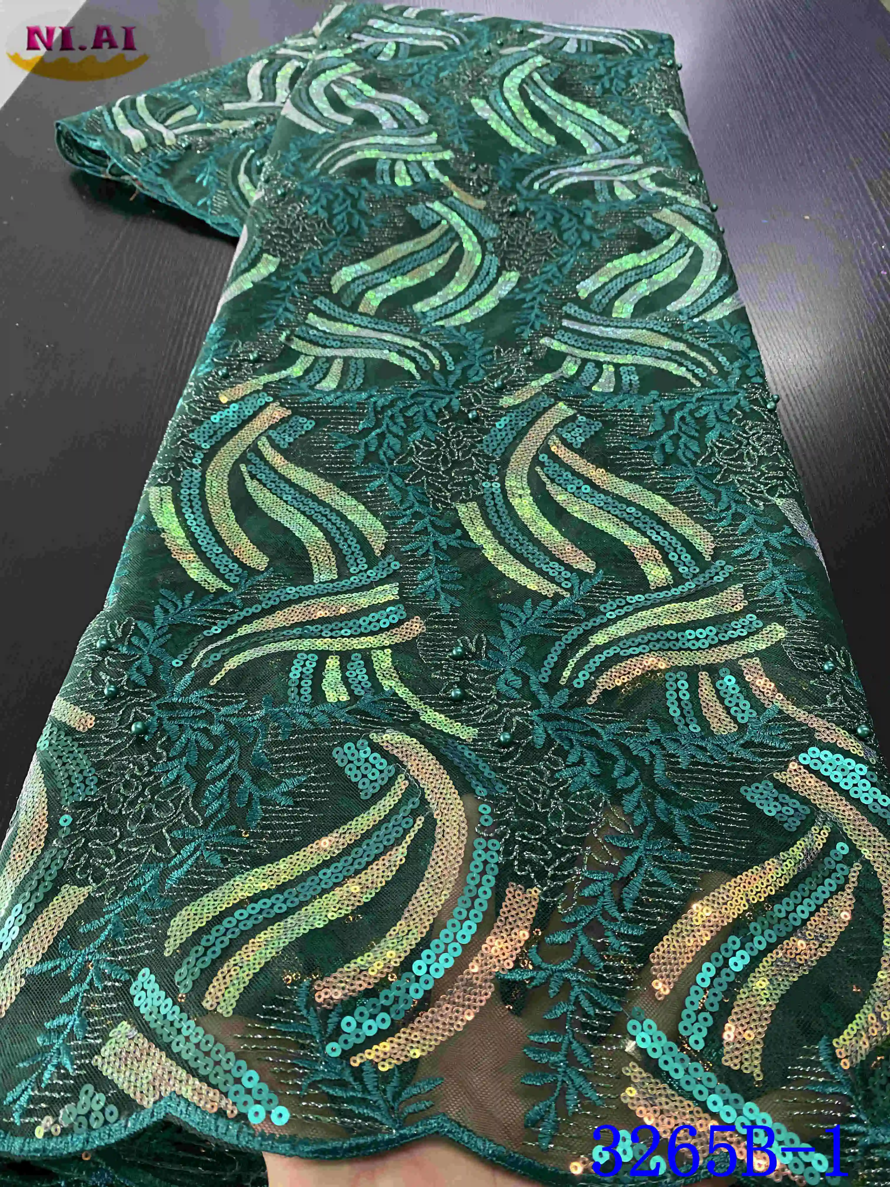 

French Sequence Lace Fabric 2020 High Quality Lace African Nigerian Flower Embroidered Tulle Lace Fabrics For Wedding YA3265B-7