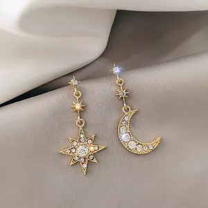 Женские Висячие серьги со звездами и луной, стразы, вечерние ювелирные изделия для девочек