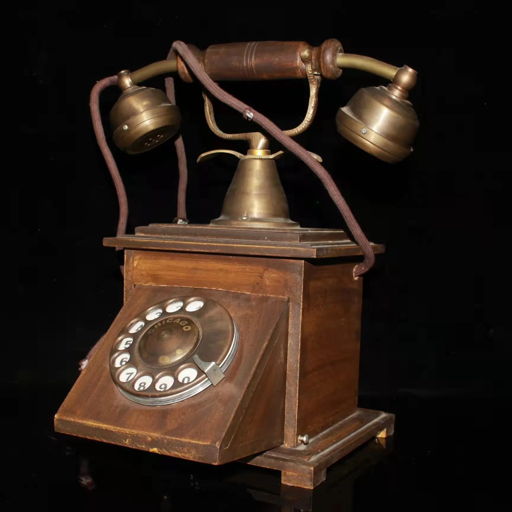 Редкий медный телефон старой династии Цин может работать семейная коллекция