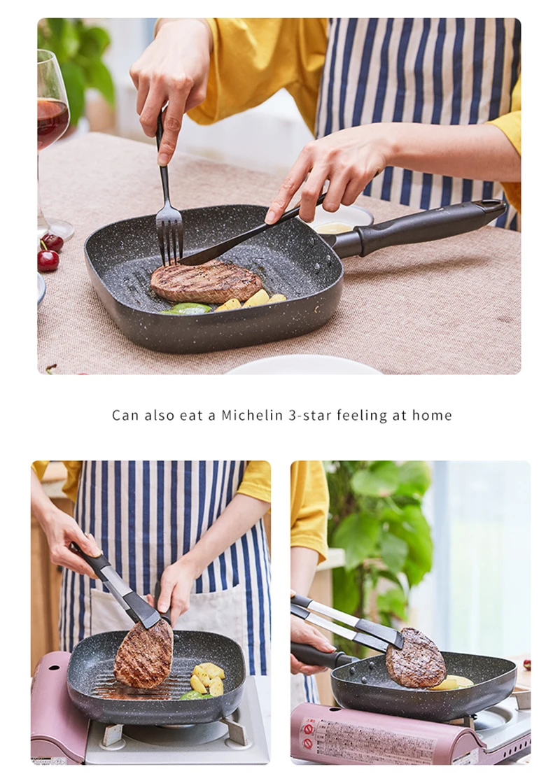 MyLifeUNIT Aluminum Non-stick Square Grill Pan Steak Fry Pans Multi-purpose Snowflake Striped No fumes Frying Pan 9-inch