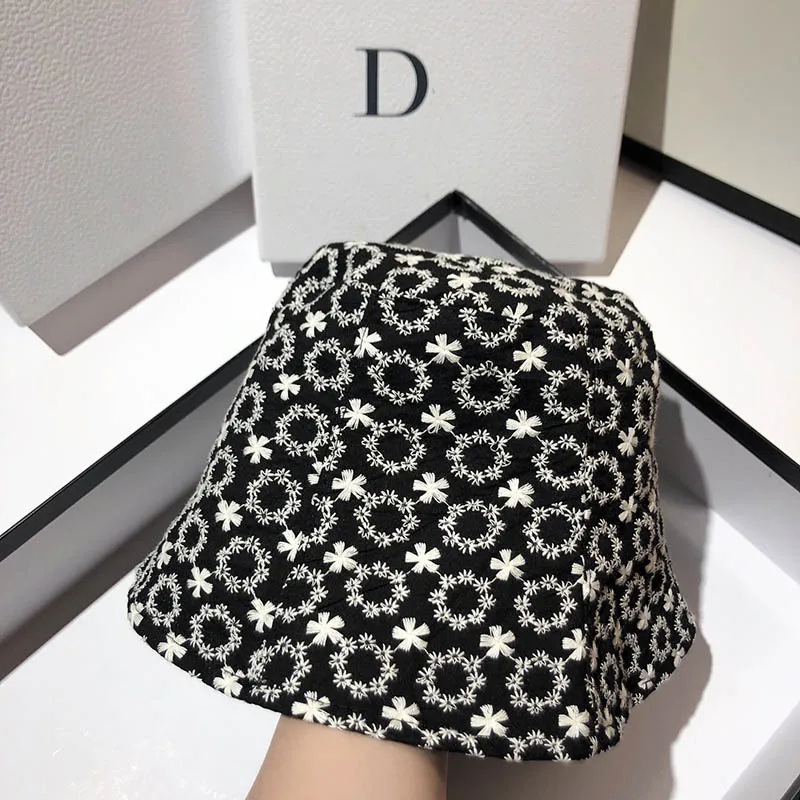 2021 Cap Spring Summer New Women Floral Embroidery Bucket Hats Fashion Refreshing Cotton Sun Protection Shading Sun Hats QDKPOTC