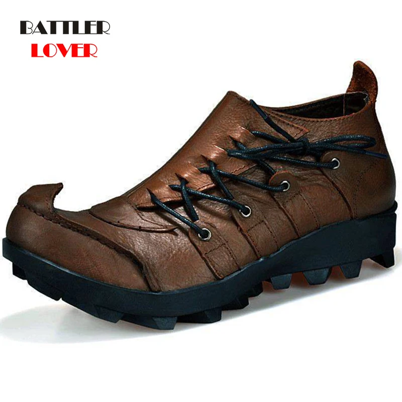 Men's Cowhide Genuine Leather Work Casual Shoes Military Combat Men Gothic Skull Punk Motorcycle Riding Shoe Martin Hiking | Обувь
